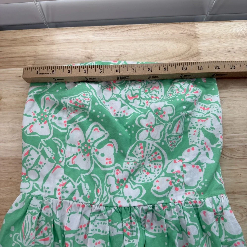 Lilly Pulitzer Strapless Dress Women's XS Green Floral Print Smocked Pleated - Picture 13 of 16